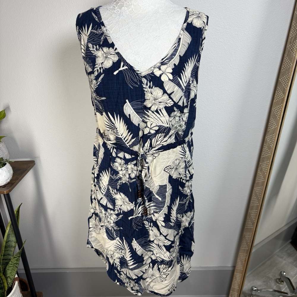 Palmwave Hawaii Womens XL Blue Floral Rayon Dress Tropical Beachy 100% Rayon